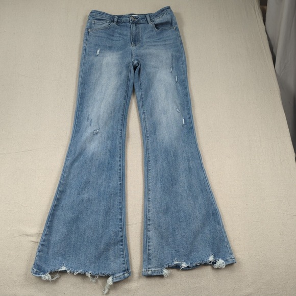 Risen Jeans Denim - Risen Jeans Womens 30 Blue Distressed Flare Stretch Boho Hippie